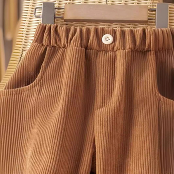 Παιδικό παντελόνι από κοτλέ, παιδικό μονόχρωμο παντελόνι φόρμας σε στυλ preppy, παιδικό μακρύ παντελόνι με δέσιμο στον αστράγαλο, φρέσκο απλό παντελόνι