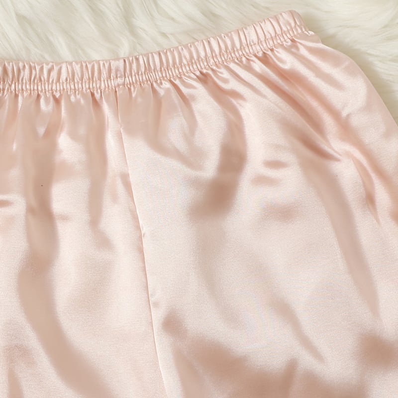 Vaikiški pižamos, vasarinės, vienspalvės, trumpomis rankovėmis, mergaičių laisvalaikio, patogūs, dirbtinio šilko namų drabužiai.