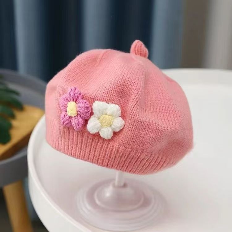 Kislány sapka őszi és téli baba kötött barett aranyos kis viráglány festő sapka gyermek gyapjú sapka divatos
