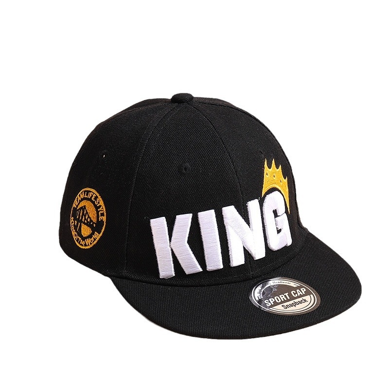 Detská baseballová čiapka s plochým okrajom, veľkoobchodná chlapčenská európska a americká trendová hip hopová čiapka, vyšívaná KING Sun Hat