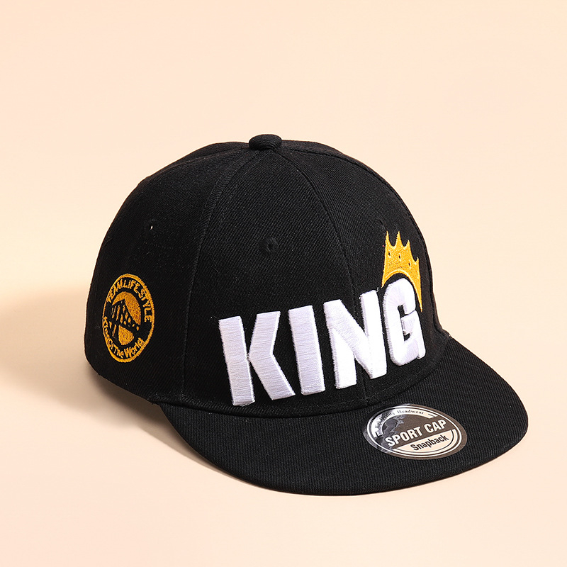 Gyerek baseball sapka lapos karimájú nagykereskedelmi fiúk európai és amerikai trendi hiphop sapka hímzett király napkalap