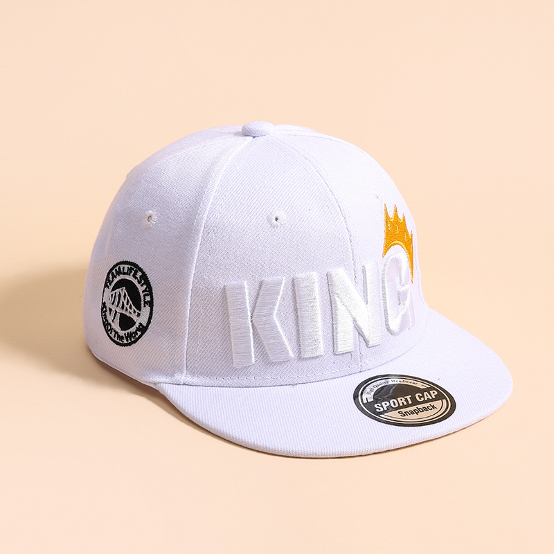 Gyerek baseball sapka lapos karimájú nagykereskedelmi fiúk európai és amerikai trendi hiphop sapka hímzett király napkalap