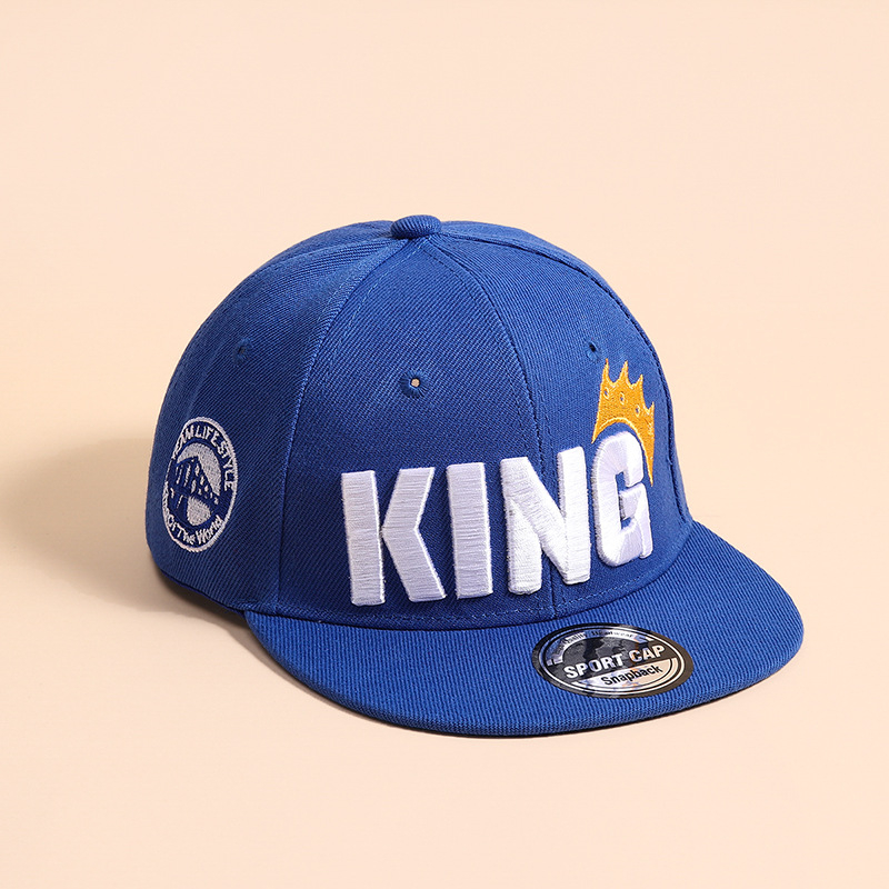 Gyerek baseball sapka lapos karimájú nagykereskedelmi fiúk európai és amerikai trendi hiphop sapka hímzett király napkalap