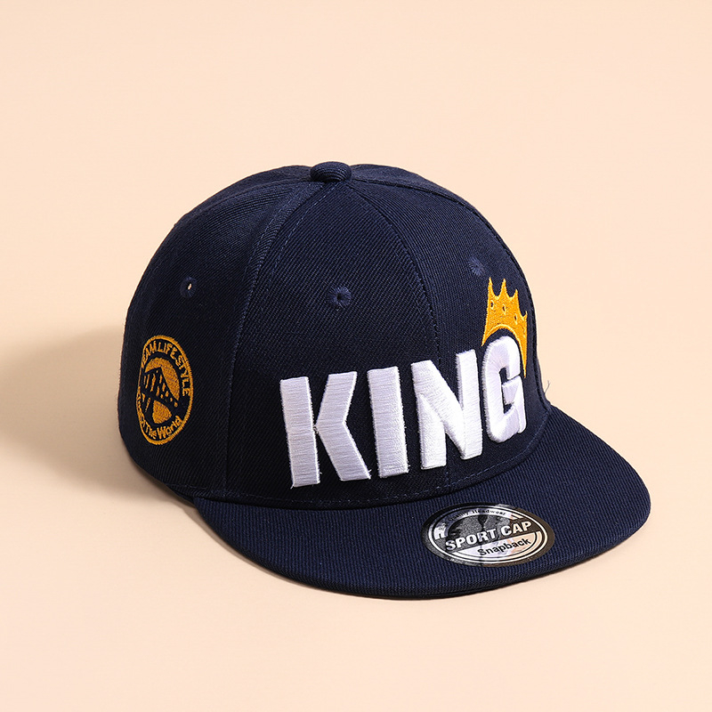 Gyerek baseball sapka lapos karimájú nagykereskedelmi fiúk európai és amerikai trendi hiphop sapka hímzett király napkalap