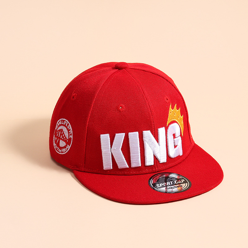 Gyerek baseball sapka lapos karimájú nagykereskedelmi fiúk európai és amerikai trendi hiphop sapka hímzett király napkalap