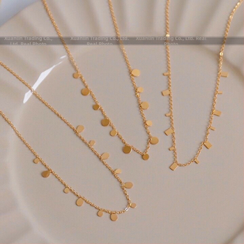 Värvivaba titaanterasest Super Flash sädelevate veepiiskadega väike ümmargune kaelakee naistele, virnastatud väikese ruudukujulise rangluu ketiga kaelakee