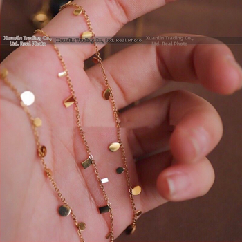 Värvivaba titaanterasest Super Flash sädelevate veepiiskadega väike ümmargune kaelakee naistele, virnastatud väikese ruudukujulise rangluu ketiga kaelakee