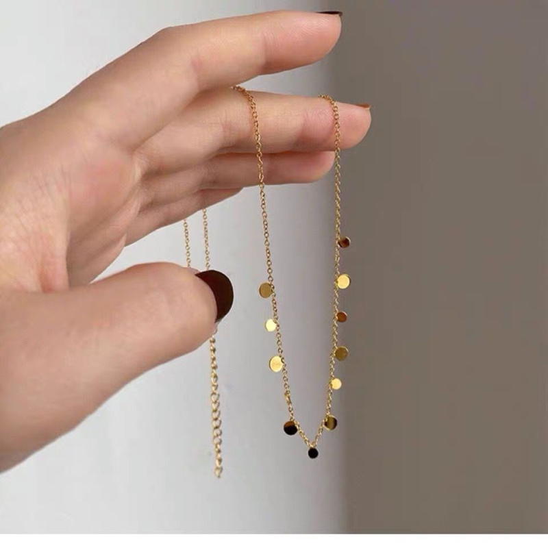 Värvivaba titaanterasest Super Flash sädelevate veepiiskadega väike ümmargune kaelakee naistele, virnastatud väikese ruudukujulise rangluu ketiga kaelakee