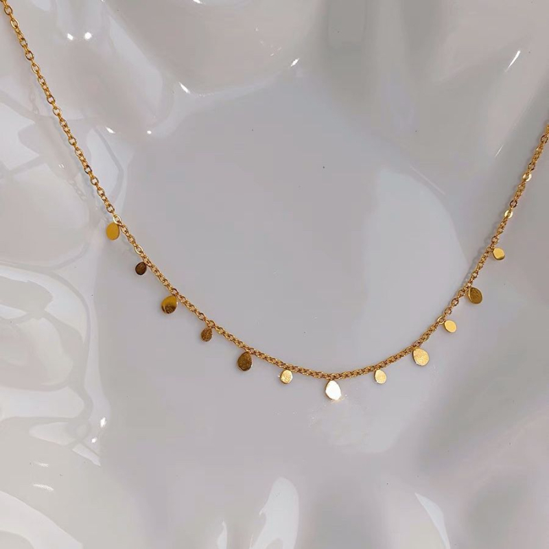 Värvivaba titaanterasest Super Flash sädelevate veepiiskadega väike ümmargune kaelakee naistele, virnastatud väikese ruudukujulise rangluu ketiga kaelakee