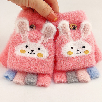 Laste väikeste jänesekindad sügis- ja talvebeebipoistele ja -tüdrukutele paksendatud soojad laste viie sõrmega algkooliõpilaste kirjutamiskindad poole sõrmega pööramiseks