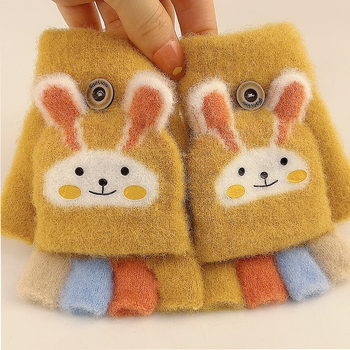 Laste väikeste jänesekindad sügis- ja talvebeebipoistele ja -tüdrukutele paksendatud soojad laste viie sõrmega algkooliõpilaste kirjutamiskindad poole sõrmega pööramiseks