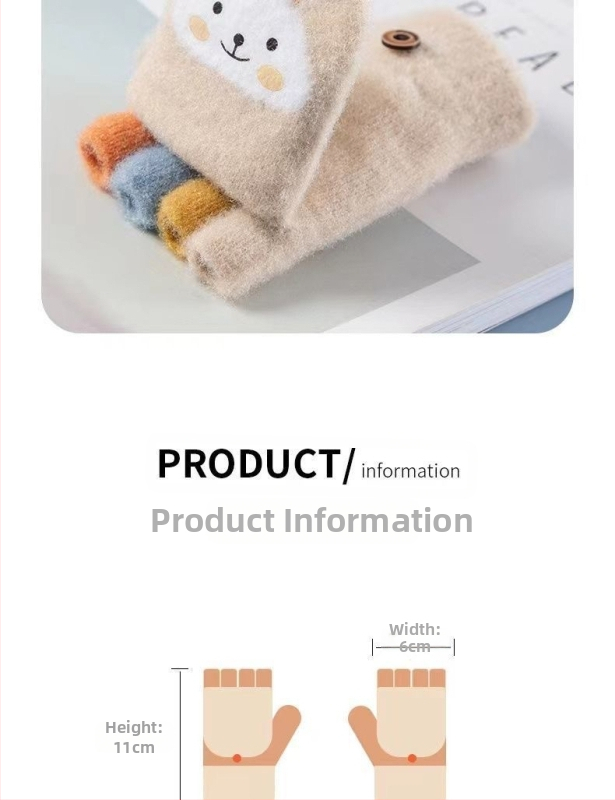 Laste väikeste jänesekindad sügis- ja talvebeebipoistele ja -tüdrukutele paksendatud soojad laste viie sõrmega algkooliõpilaste kirjutamiskindad poole sõrmega pööramiseks