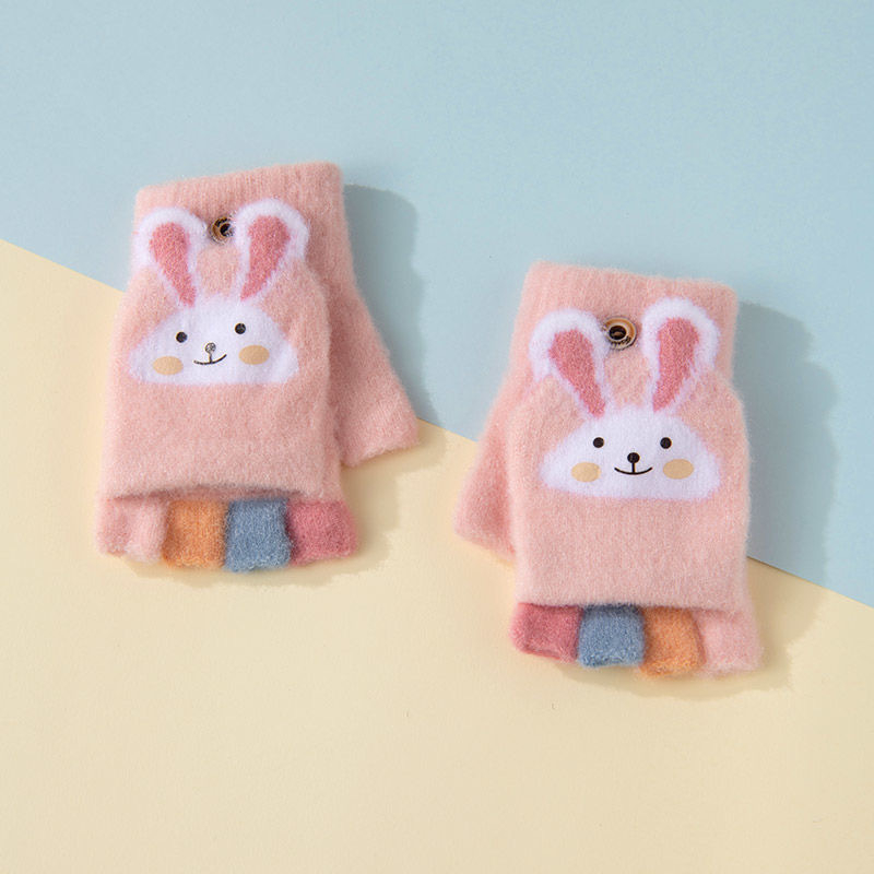 Laste väikeste jänesekindad sügis- ja talvebeebipoistele ja -tüdrukutele paksendatud soojad laste viie sõrmega algkooliõpilaste kirjutamiskindad poole sõrmega pööramiseks