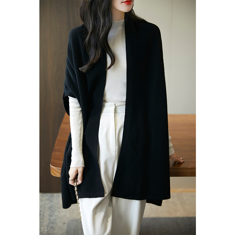 Honkongo stiliaus grynos vilnos megztas moteriškas rudens ir žiemos naujo dizaino megztinis-paltas, universalus skara, didelis pončas