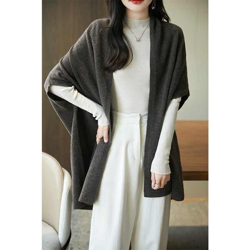 Honkongo stiliaus grynos vilnos megztas moteriškas rudens ir žiemos naujo dizaino megztinis-paltas, universalus skara, didelis pončas
