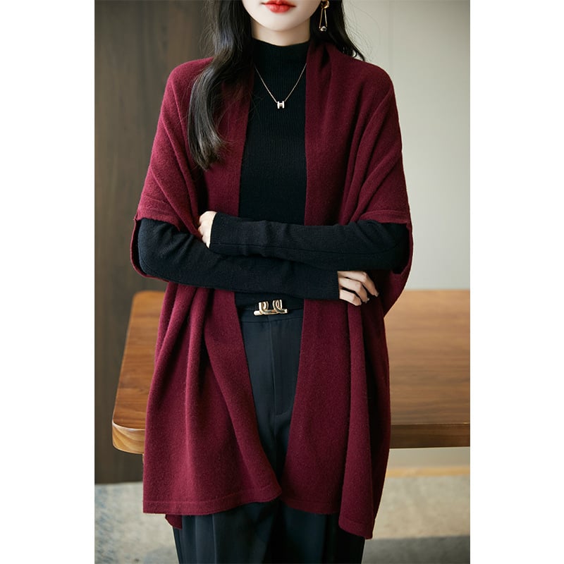 Honkongo stiliaus grynos vilnos megztas moteriškas rudens ir žiemos naujo dizaino megztinis-paltas, universalus skara, didelis pončas
