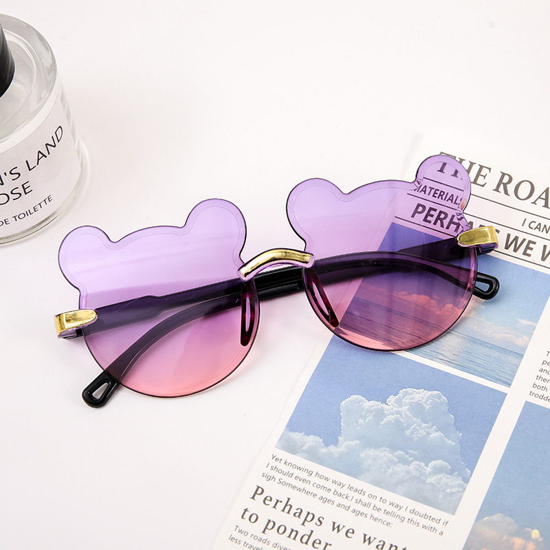 Karukujulised ühes tükis raamiga laste päikeseprillid, armsad koomiksiprillid, päikesesirm, UV-kaitsega gradientvärvi päikeseprillid, kassisilmaprillid