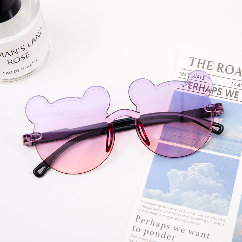 Karukujulised ühes tükis raamiga laste päikeseprillid, armsad koomiksiprillid, päikesesirm, UV-kaitsega gradientvärvi päikeseprillid, kassisilmaprillid