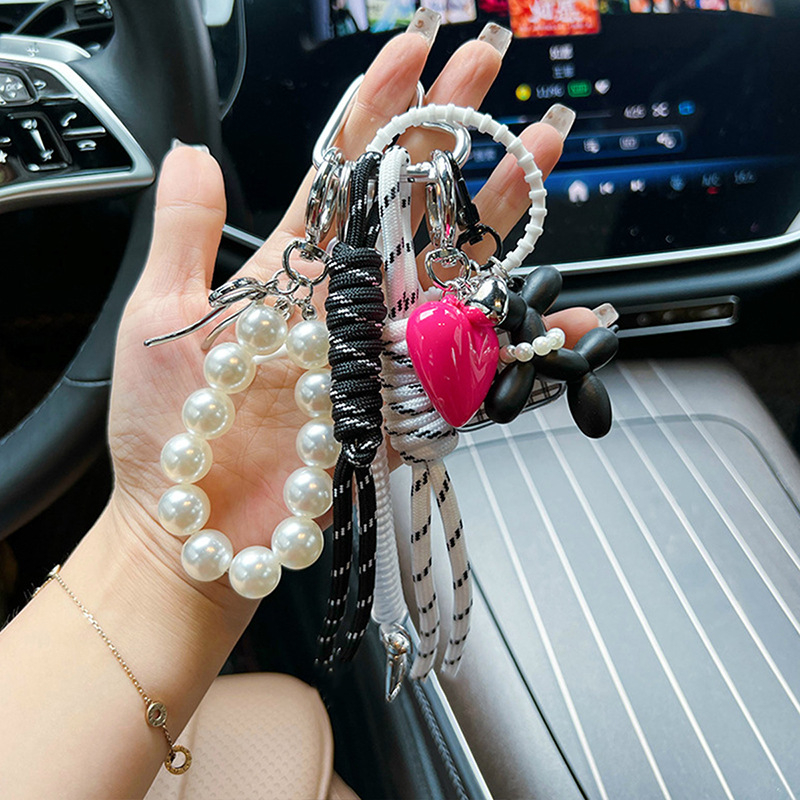 Naujo stiliaus pintos virvės sportinės serijos karoliukų raktų pakabukas, rankų darbo pintos perlų grandinėlės automobilio raktų maišelis, dekoratyvinis pakabukas