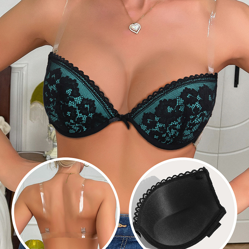 Γυναικείο εσώρουχο με όμορφη πλάτη, μικρό στήθος, σέξι push-up δαντελένιο σουτιέν με διαφανείς τιράντες στους ώμους, σουτιέν χωρίς τιράντες για πάρτι