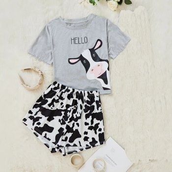 2025 Διασυνοριακό Ευρωπαϊκό και Αμερικανικό δημοφιλές γυναικείο κοντομάνικο κοστούμι Καλοκαιρινά γυναικεία ψηφιακά τυπωμένα ρούχα σπιτιού Casual κοστούμι