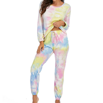 Pijamale vopsite în noduri Amazon Costum nou cu mânecă lungă, pantaloni de toamnă și de iarnă, costum cu gradient, haine casual de casă, vânzare fierbinte