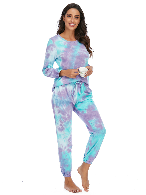 Pijamale vopsite în noduri Amazon Costum nou cu mânecă lungă, pantaloni de toamnă și de iarnă, costum cu gradient, haine casual de casă, vânzare fierbinte