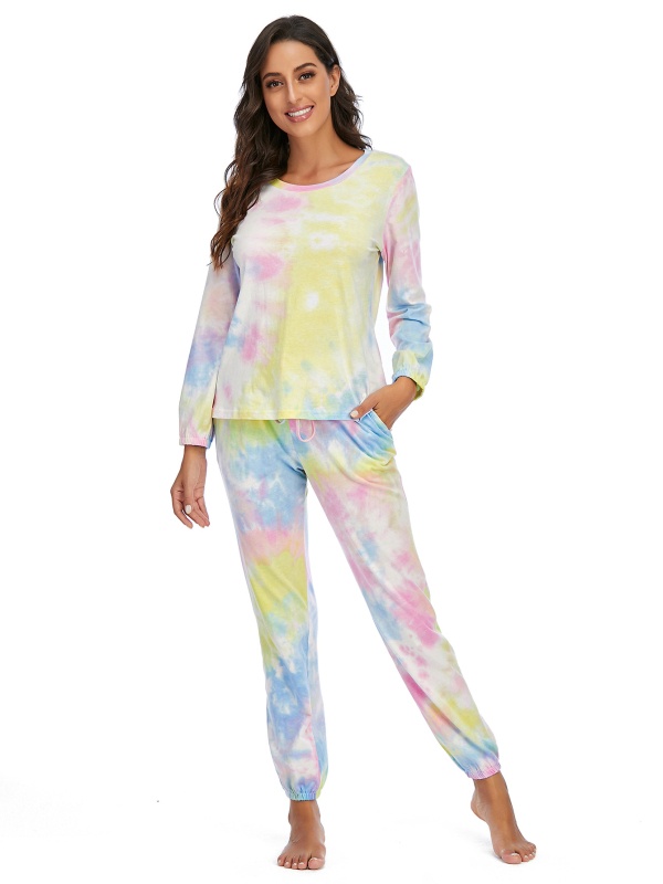 Pijamale vopsite în noduri Amazon Costum nou cu mânecă lungă, pantaloni de toamnă și de iarnă, costum cu gradient, haine casual de casă, vânzare fierbinte