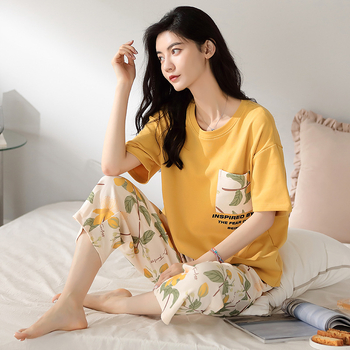 Visokokvalitetne kompaktne pamučne ženske pidžame za proljeće i ljeto 2025., nove kratke rukave, skraćene hlače, odijelo za tanku pamučnu kućnu odjeću