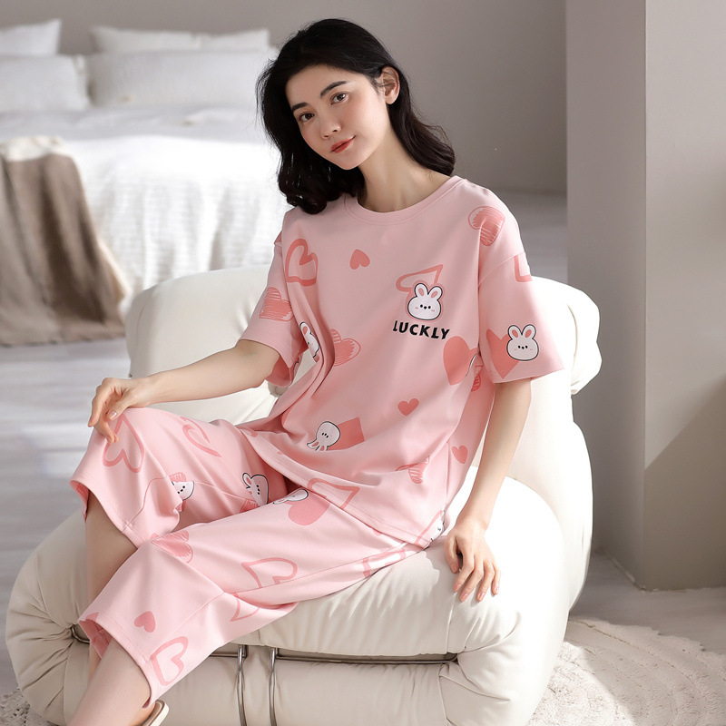 Visokokvalitetne kompaktne pamučne ženske pidžame za proljeće i ljeto 2025., nove kratke rukave, skraćene hlače, odijelo za tanku pamučnu kućnu odjeću