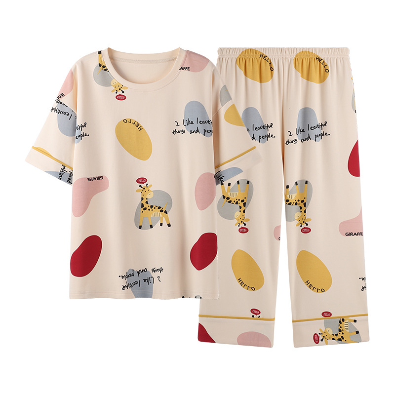 Visokokvalitetne kompaktne pamučne ženske pidžame za proljeće i ljeto 2025., nove kratke rukave, skraćene hlače, odijelo za tanku pamučnu kućnu odjeću