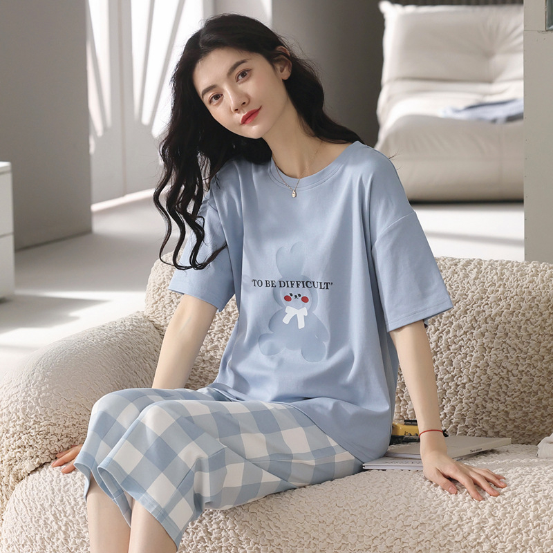 Visokokvalitetne kompaktne pamučne ženske pidžame za proljeće i ljeto 2025., nove kratke rukave, skraćene hlače, odijelo za tanku pamučnu kućnu odjeću