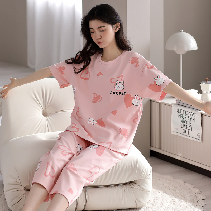 Visokokvalitetne kompaktne pamučne ženske pidžame za proljeće i ljeto 2025., nove kratke rukave, skraćene hlače, odijelo za tanku pamučnu kućnu odjeću