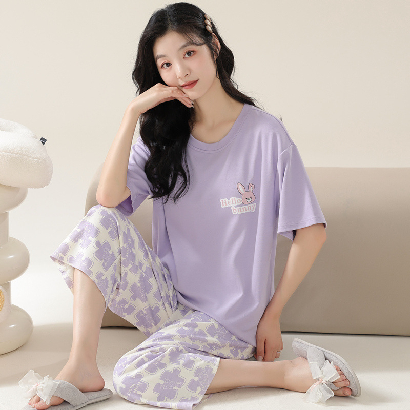 Visokokvalitetne kompaktne pamučne ženske pidžame za proljeće i ljeto 2025., nove kratke rukave, skraćene hlače, odijelo za tanku pamučnu kućnu odjeću