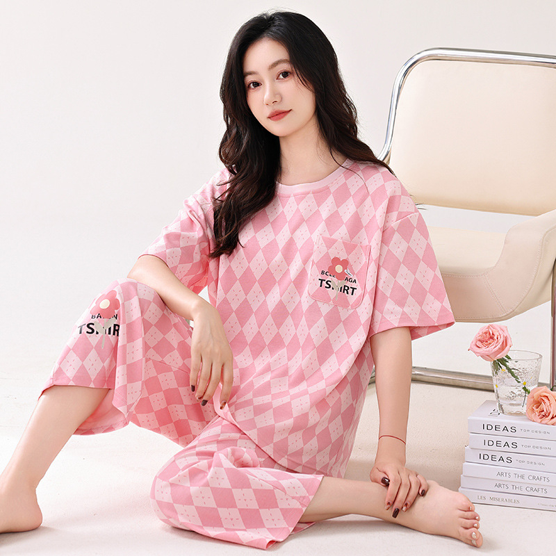 Visokokvalitetne kompaktne pamučne ženske pidžame za proljeće i ljeto 2025., nove kratke rukave, skraćene hlače, odijelo za tanku pamučnu kućnu odjeću