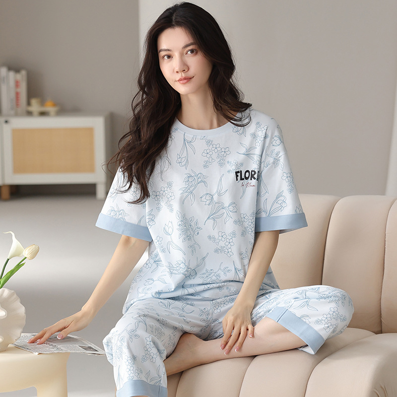 Visokokvalitetne kompaktne pamučne ženske pidžame za proljeće i ljeto 2025., nove kratke rukave, skraćene hlače, odijelo za tanku pamučnu kućnu odjeću