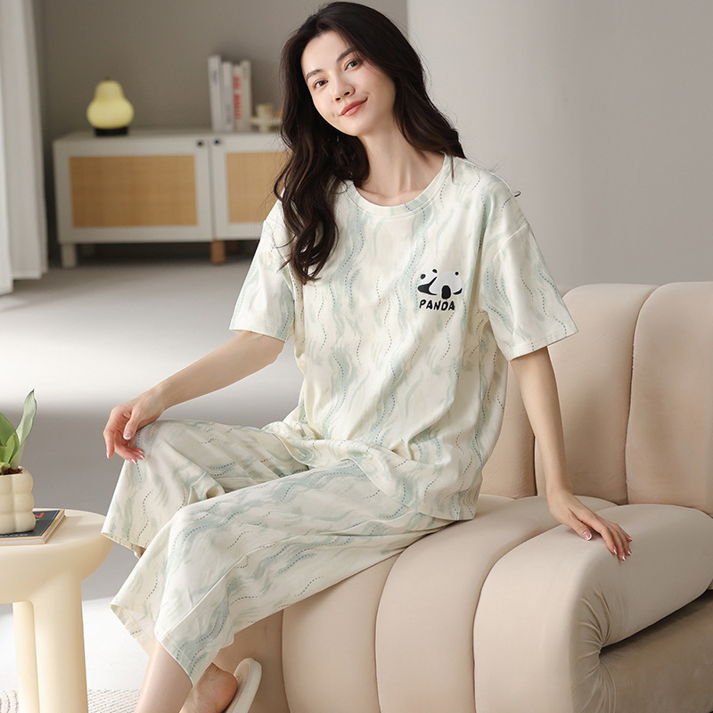 Visokokvalitetne kompaktne pamučne ženske pidžame za proljeće i ljeto 2025., nove kratke rukave, skraćene hlače, odijelo za tanku pamučnu kućnu odjeću