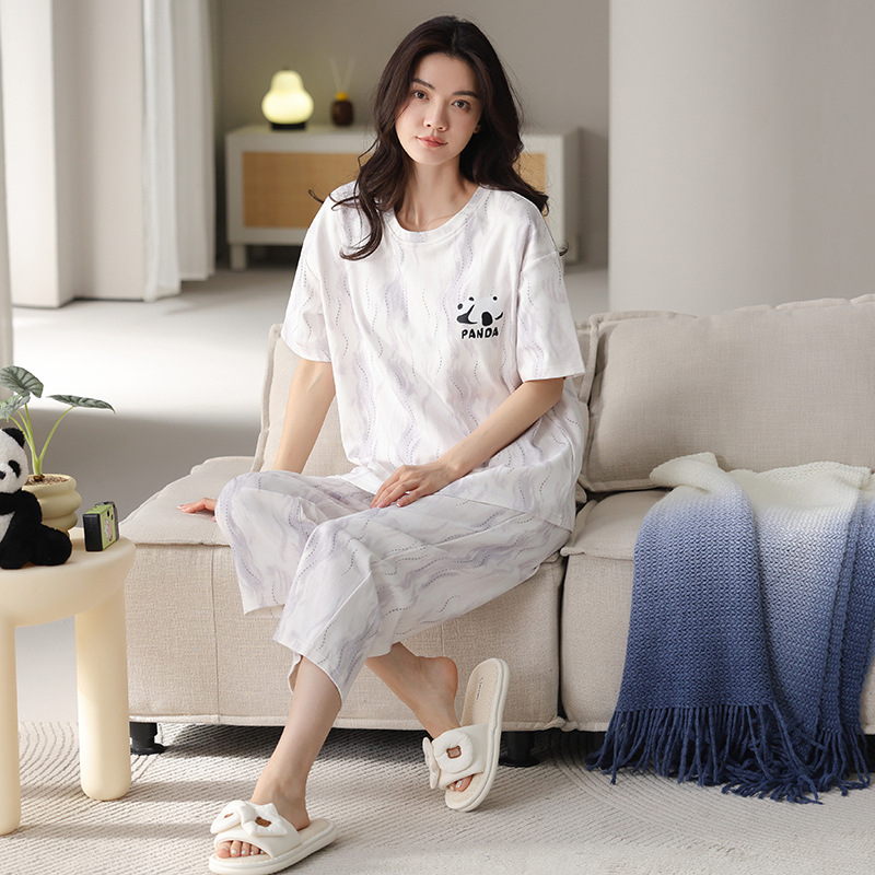 Visokokvalitetne kompaktne pamučne ženske pidžame za proljeće i ljeto 2025., nove kratke rukave, skraćene hlače, odijelo za tanku pamučnu kućnu odjeću