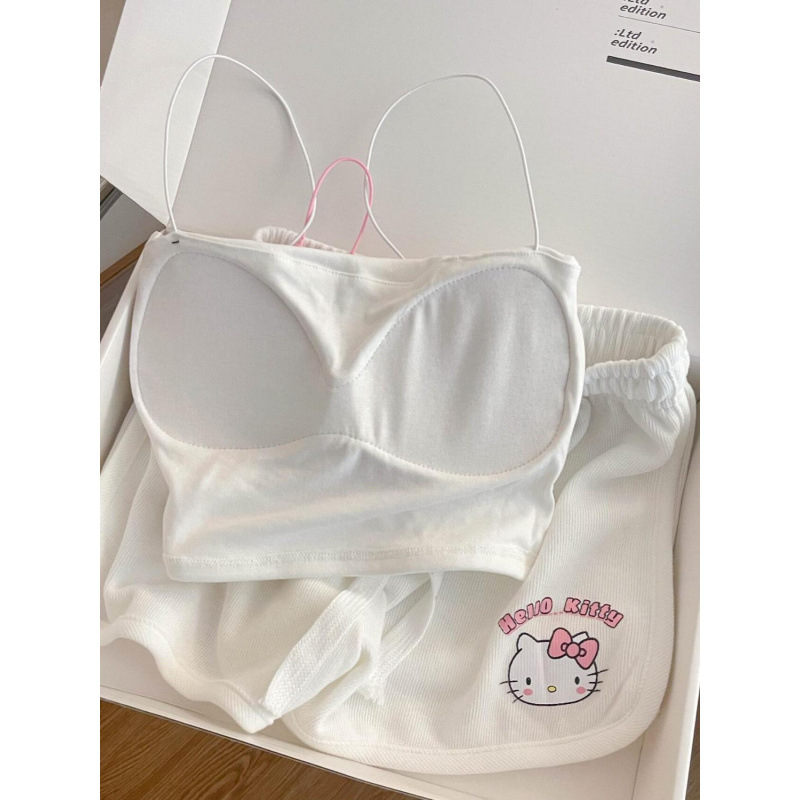 Gudrs Hello Kitty multfilmas slinga kostīms sievietēm vasaras jaunās meitenes studentes saldie aukliņas šorti mājas apģērbs