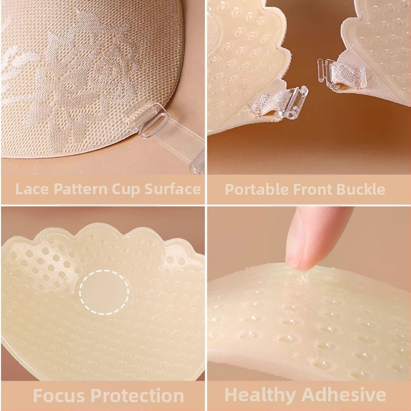 Noliktavā vairumtirdzniecības mežģīņu krūšu uzlīmes kāzu kleitai sieviešu mazas krūtis sabiezētas lielas pretslīdes push up neredzamas augšējās atbalsta silikona krūšu uzlīmes