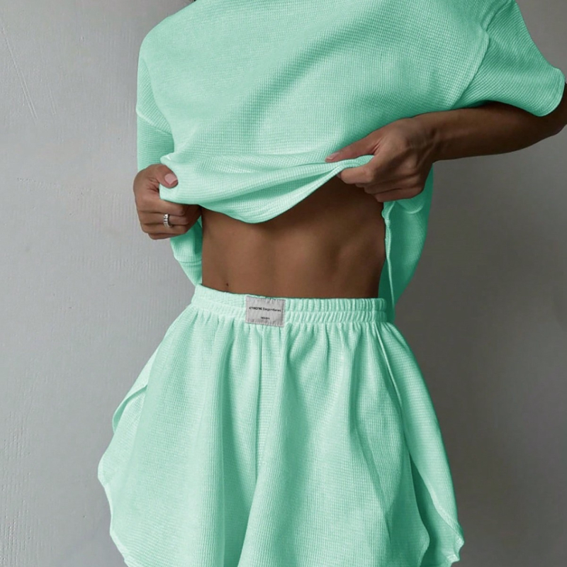 Transfrontalieră 2024 Amazon Europa și Statele Unite Haine noi casual pentru casă Costum pentru femei Fustă laterală Ventilator Lejer Pijamale respirabile