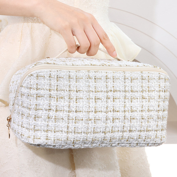 Nešiojama pagalvės kosmetikos krepšys su auksiniu šilko languotu pagalvės krepšiu kelioninis tualetinis krepšys didelės talpos laikymo krepšys lūpų dažams