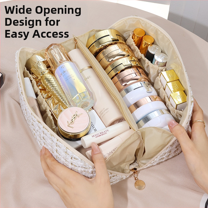 Преносима козметична чантичка за възглавници Ins, златна копринена карирана чантичка за възглавници, чантичка за тоалетни принадлежности с голям капацитет, чантичка за съхранение на червило