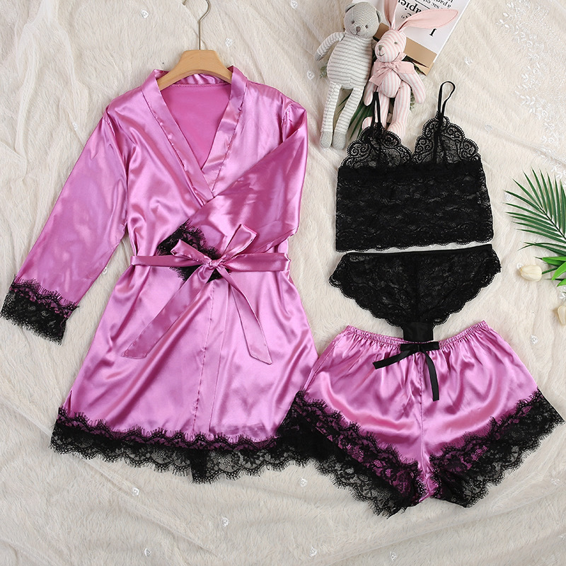 Eksplozije Vanjska trgovina plus size Ženska kućna odjeća Spavaćice Kratke hlače Remen Čipkasto odijelo Pidžame od četiri dijela Žene