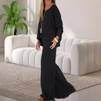 Amazon AliExpress Ευρωπαϊκό και Αμερικανικό Φθινόπωρο και Χειμώνας Νέο Άνετο Παντελόνι με Μακρυμάνικα, Διασταυρούμενο Σετ Δύο Τεμαχίων