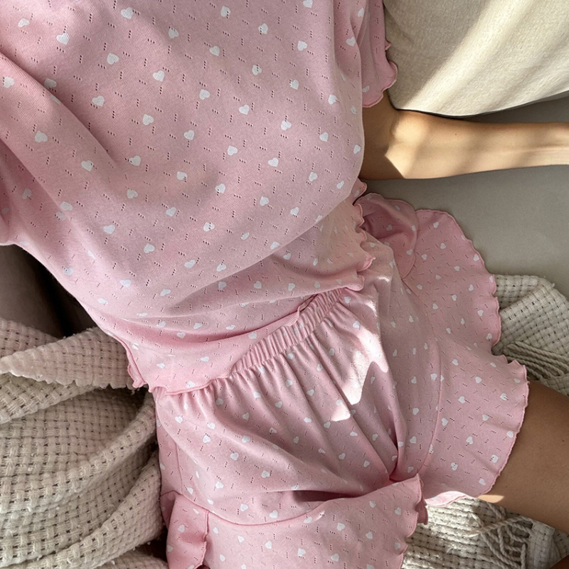 Piiriülene Euroopa ja Ameerika Ühendriikide roosa kootud armastusega trükitud žakaarmustriga pidžaamaülikond, hingav, nahasõbralik, mugav, naiste koduriiete hulgimüük