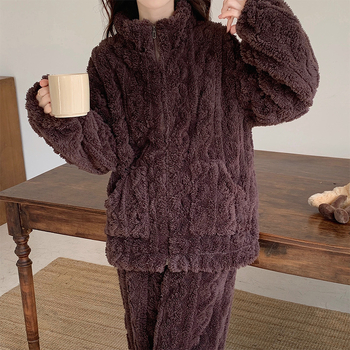2024 Διασυνοριακές Νέες Βελούδινες Πιτζάμες Γυναικών Χειμερινής Αύξησης με Πυκνό Μονόχρωμο Ζακέτα με Φερμουάρ για το Σπίτι Ρούχα Εξαγωγή στη Νοτιοανατολική Ασία