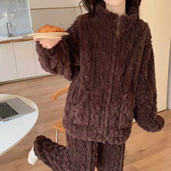 2024 Διασυνοριακές Νέες Βελούδινες Πιτζάμες Γυναικών Χειμερινής Αύξησης με Πυκνό Μονόχρωμο Ζακέτα με Φερμουάρ για το Σπίτι Ρούχα Εξαγωγή στη Νοτιοανατολική Ασία