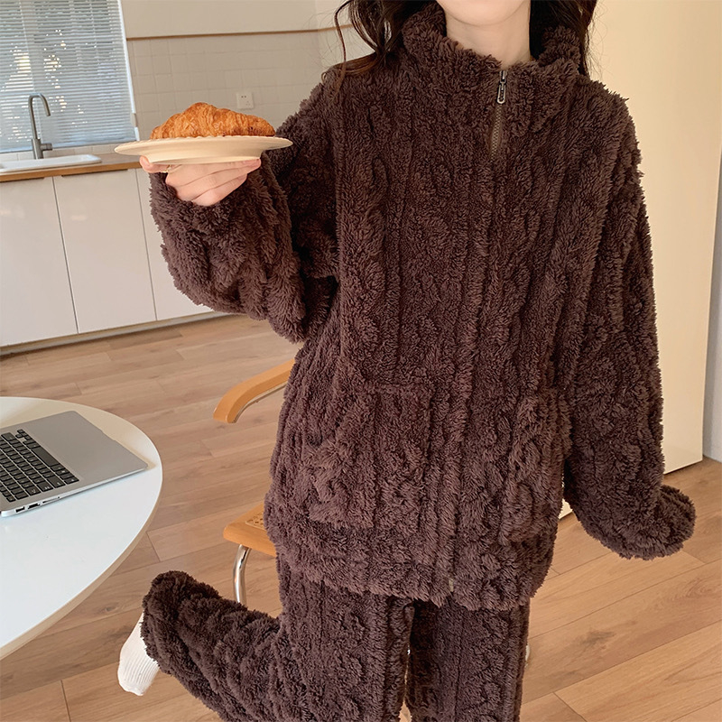 2024 Διασυνοριακές Νέες Βελούδινες Πιτζάμες Γυναικών Χειμερινής Αύξησης με Πυκνό Μονόχρωμο Ζακέτα με Φερμουάρ για το Σπίτι Ρούχα Εξαγωγή στη Νοτιοανατολική Ασία