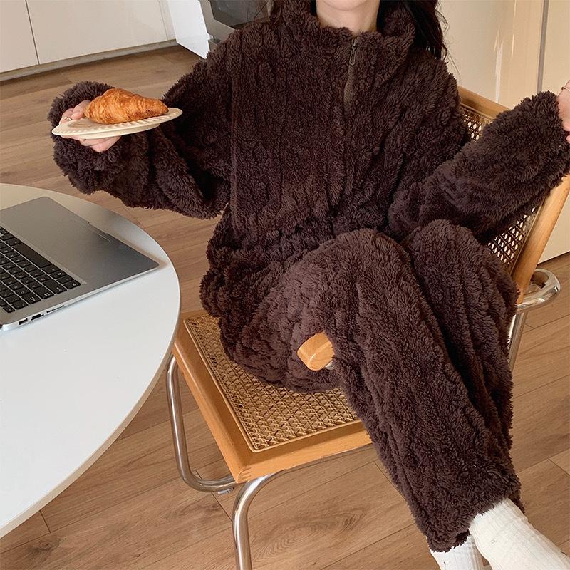 2024 Διασυνοριακές Νέες Βελούδινες Πιτζάμες Γυναικών Χειμερινής Αύξησης με Πυκνό Μονόχρωμο Ζακέτα με Φερμουάρ για το Σπίτι Ρούχα Εξαγωγή στη Νοτιοανατολική Ασία